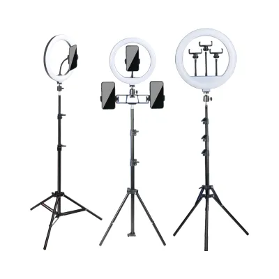 Ring light professionnel 6-14 pouces avec 10 niveaux de dimming, 22 modes, trépied et support téléphone/iPad