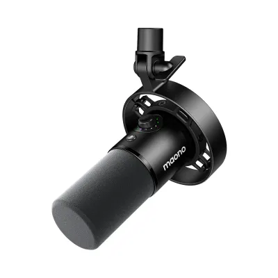 Maono PD300X Micro Dynamique XLR/USB - Microphone professionnel polyvalent Microphone dynamique Maono PD300X avec connecteurs XLR et USB vue de côté