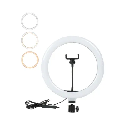 Anneau LED Selfie 33cm Bi-color Dimmable - Éclairage ajustable pour photos et vidéos Anneau LED selfie 33cm dimmable bi-color avec support smartphone et câble de connexion