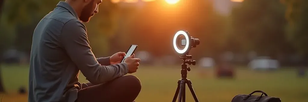 Setup minimal pour créateurs mobiles : webcam, anneau LED portable et trépied