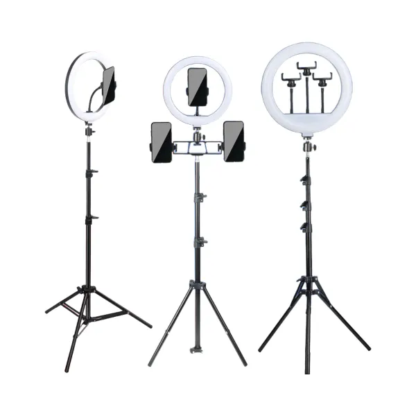 Ring light professionnel 6-14 pouces avec 10 niveaux de dimming, 22 modes, trépied et support téléphone/iPad