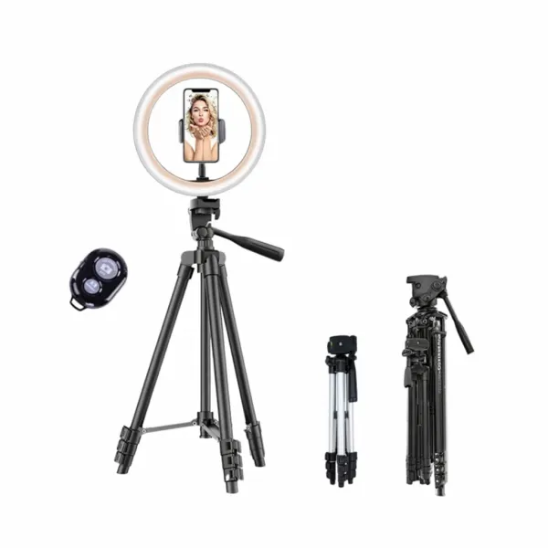 Ring Light pour photo avec trépied noir réglable et télécommande Bluetooth