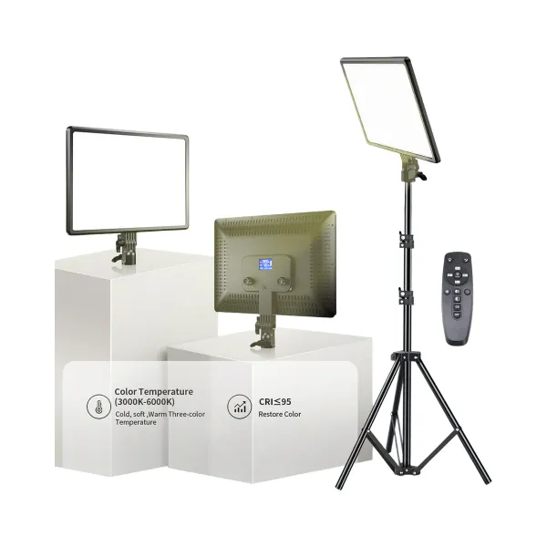 Panneau LED Vidéo 10/14'' Bi-Color 3000K-6000K - SZKOSTON avec trépied et télécommande Panneau LED vidéo bi-color 10/14 pouces avec température de couleur ajustable entre 3000K et 6000K, affichage arrière et télécommande