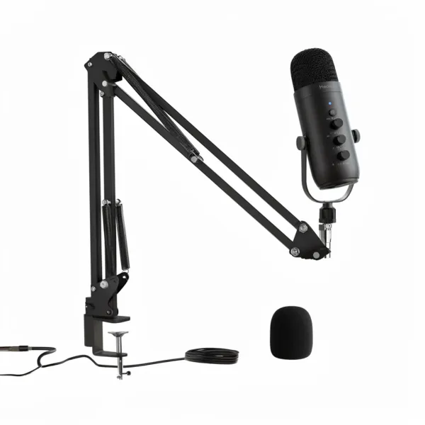 Haomuren Professional USB Streaming Podcast Microphone Kit avec bras articulé et filtre anti-vent noir