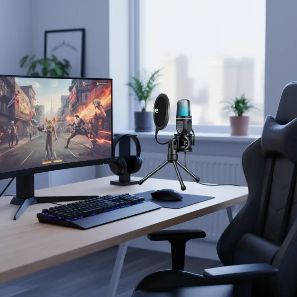 Condenser Professional USB Microphone for PC and Laptop by AyeBeau Condenser professional microphone for PC and laptop with USB connection on gaming desk setup