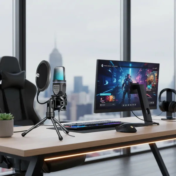 AyeBeau Condenser Professional Microphone USB pour PC et Laptop Microphone condensateur professionnel AyeBeau avec support et filtre anti-pop sur bureau avec PC portable et accessoires