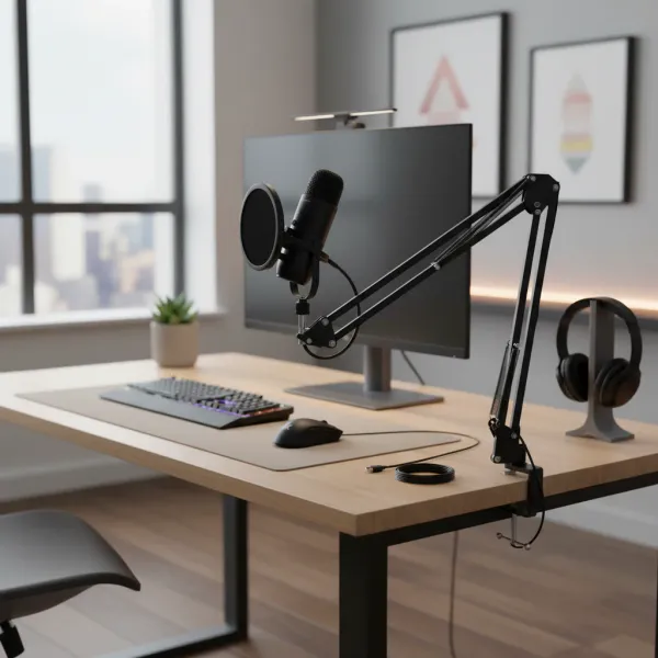 Haomuren Kit microphone cardioïde USB professionnel pour studio et podcast avec bras HONArm Haomuren Kit microphone professionnel à condensateur cardioïde USB avec bras articulé sur bureau de studio podcast