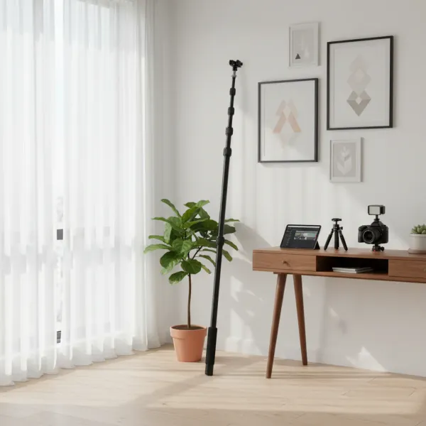 Andoer perche micro 4 sections en aluminium avec poignée en mousse dans un intérieur moderne