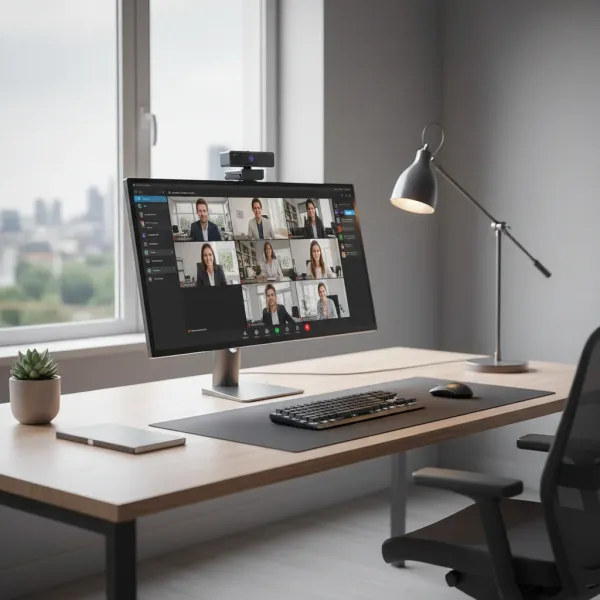 NUROUM V11 Webcam 2K avec double microphone - 1080P 60fps / 1440P 30fps NUROUM V11 Webcam 2K avec double microphone monté sur écran pour visioconférence