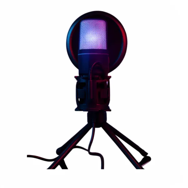 Microphone USB à condensateur RVB avec réduction de bruit pour podcast, jeu et streaming Microphone USB à condensateur avec éclairage RVB sur support trépied, idéal pour podcast, streaming et studio