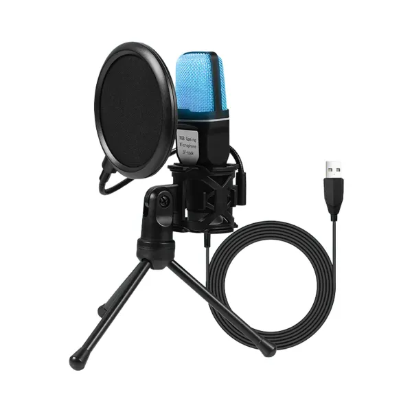 Microphone USB SF666R avec éclairage RGB, support trépied et filtre anti-pop