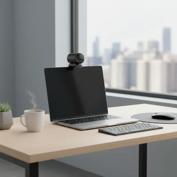 Webcam EMEET S600 4K / 1080P 60FPS pour visioconférence et streaming Webcam EMEET S600 4K 1080P 60FPS fixée sur écran d'ordinateur portable