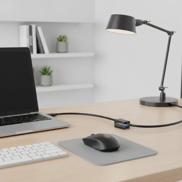 Câble Extension USB 3.0 Mâle vers Femelle FENGKUABAO connecté à un ordinateur portable sur un bureau