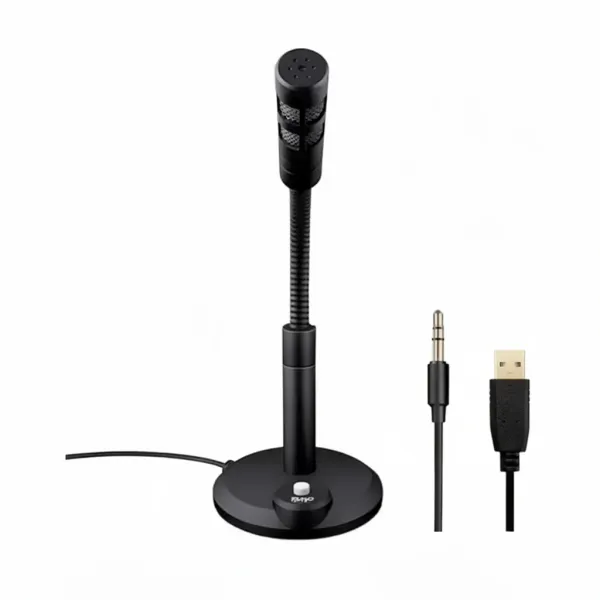 Microphone USB pour streaming, podcasting, jeux sur PC et Mac Microphone USB noir pour ordinateur de bureau avec pied et connecteurs jack et USB