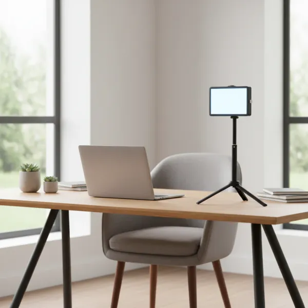 Panneau LED vidéo dimmable avec filtres couleur sur un bureau