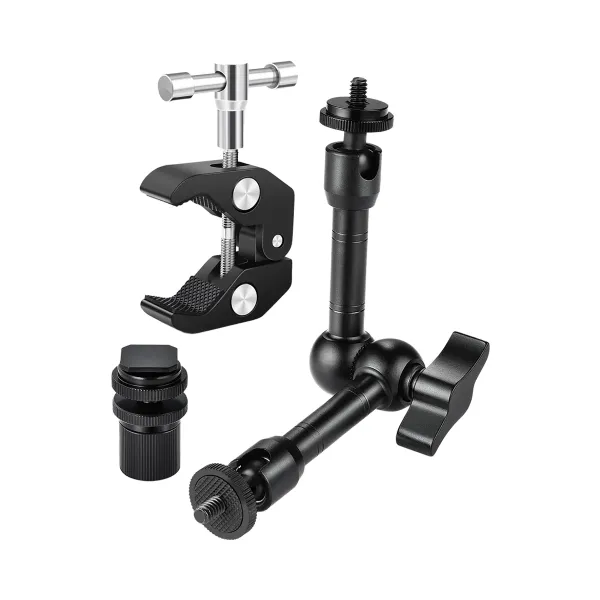 Magic Arm 9 pouces avec Super Clamp MINIFOCUS vue de face, accessoire de fixation photo et vidéo