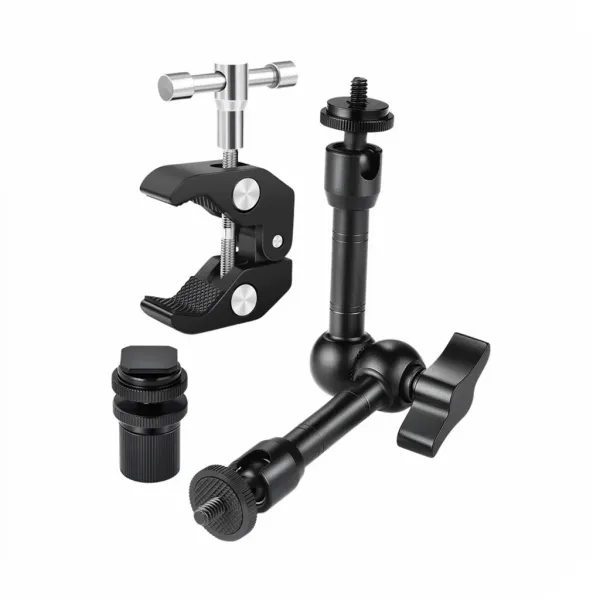 Magic Arm 9 pouces avec Super Clamp MINIFOCUS en métal noir avec vis et poignée réglable