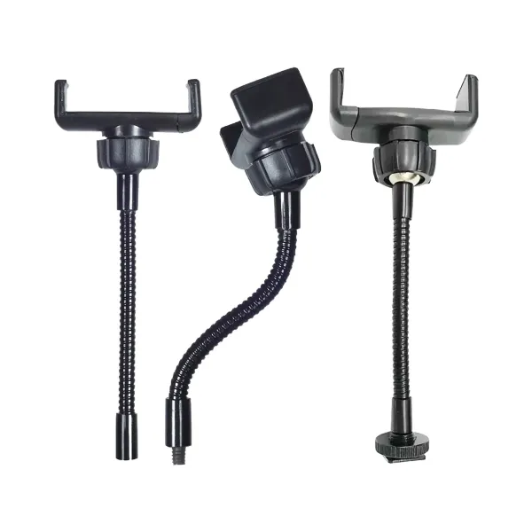 Support téléphone flexible SZKOSTON avec anneau lumineux noir affiché sous trois angles différents