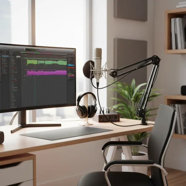 LEUS U87 AI XLR Microphone Condensateur Cardioïde avec support de bras et casque audio Microphone condensateur cardioïde LEUS U87 AI XLR monté sur support de bras avec casque audio sur bureau