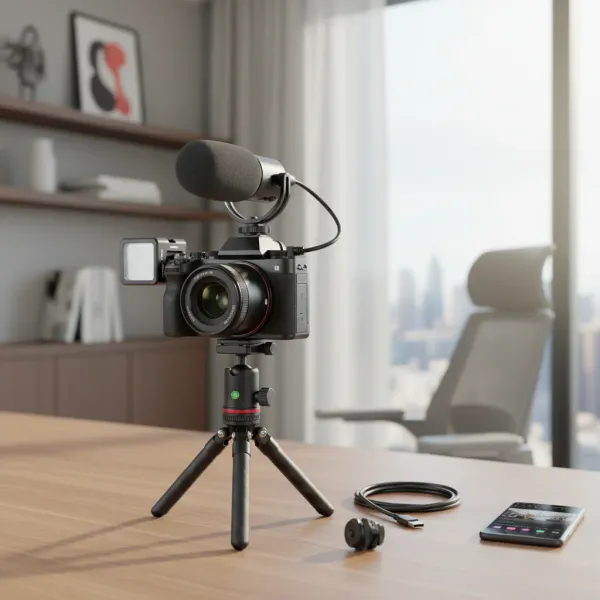 BGNing Support 3 Cold Shoe avec microphone, lumière LED, et trépied, adaptateur vlog pour caméra