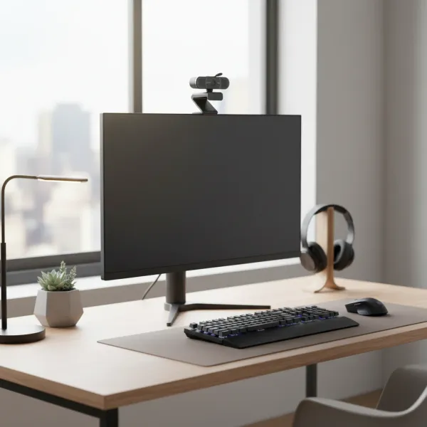 Webcam EMEET C960 2K autofocus montée sur écran d'ordinateur