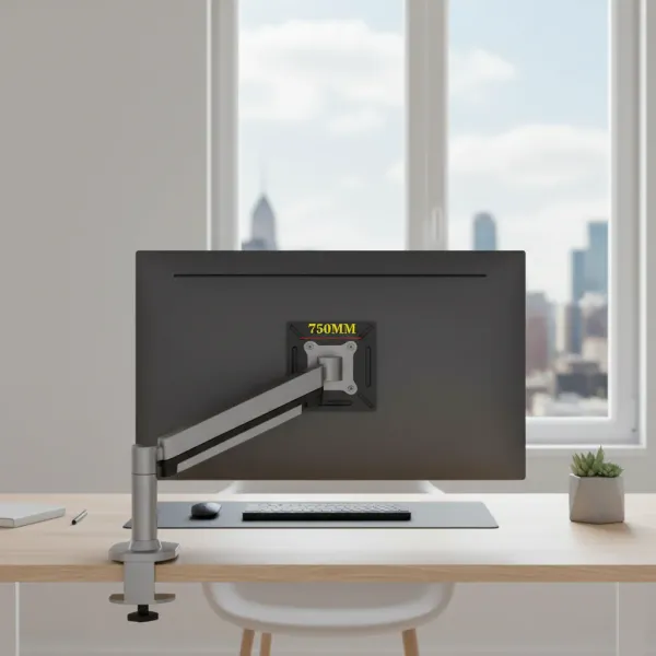 Support mural pour écran VESA 75/100 12-24 pouces modèle C11 fixé à un bureau avec un écran