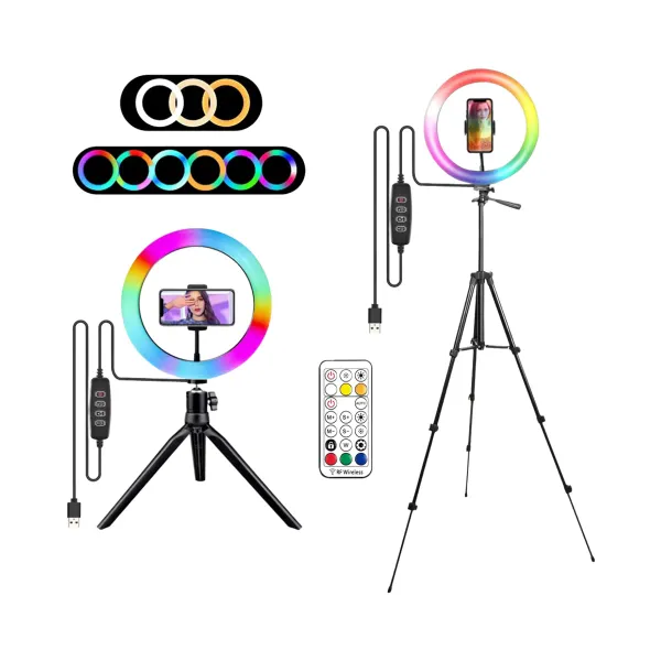 Lampe anneau RGB VeFly avec télécommande pour smartphone et trépied réglable