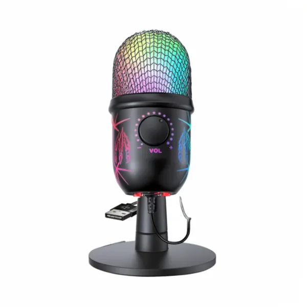Microphone USB RGB avec réduction de bruit et moniteur muet pour jeu et streaming Microphone USB RGB pour jeu avec réduction de bruit et contrôle de volume, compatible PC, Mac, PS4/5