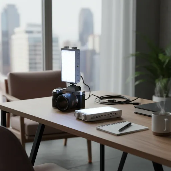 Mini lampe vidéo LED 40W portable fixée sur un appareil photo avec batterie intégrée et charge PD