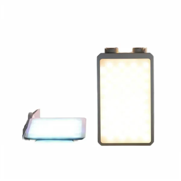 Mini lampe vidéo LED 40W portable avec batterie intégrée et charge PD, vue avant et côté