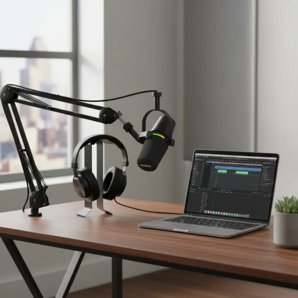 Microphone podcast dynamique professionnel MV7+ avec isolation vocale, connectivité USB-C et XLR