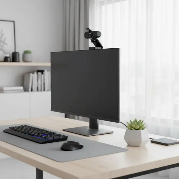 Webcam Mini 1080P Full HD USB avec Micro à Réduction de Bruit montée sur écran d'ordinateur