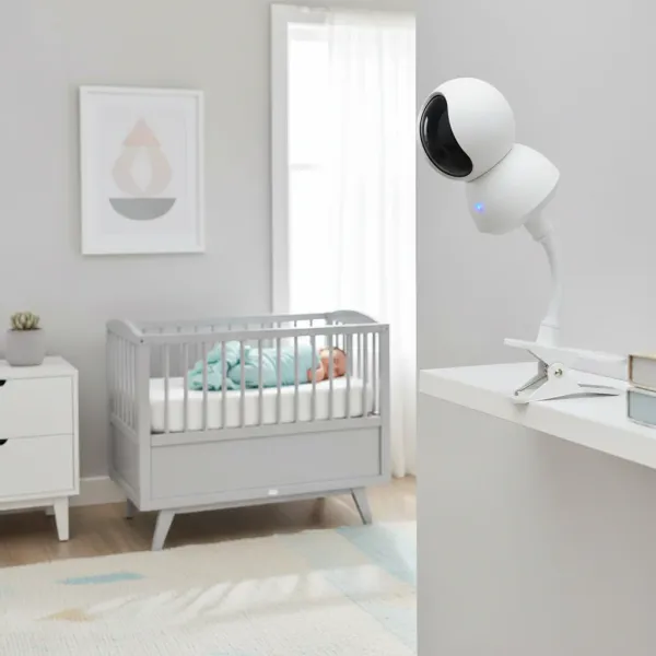 Pince flexible DIXSG pour caméra et moniteur - Support universel ajustable Support pince flexible blanc pour caméra et moniteur universel DIXSG fixé sur une étagère dans une chambre bébé