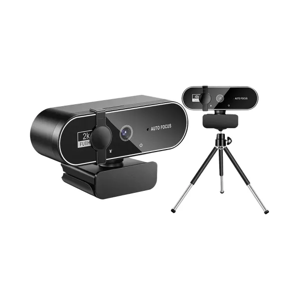 Webcam 4K Full HD avec microphone et autofocus 8MP, vue frontale et sur trépied