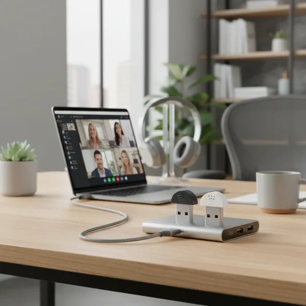 Microphone USB Mini Studio Noise Cancelling - Idéal Podcast et Streaming Microphone USB mini studio avec réduction de bruit connecté à un ordinateur portable pour podcast et streaming