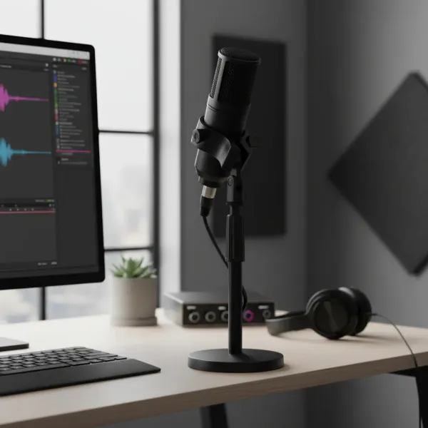 Pince micro support clip BAJEAL réglable avec adaptateur installé sur un bureau