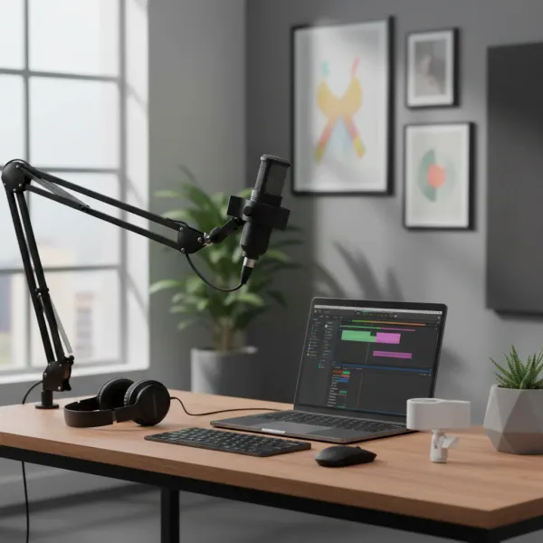 Pince micro support clip BAJEAL noir avec adaptateur réglable fixé sur un bureau moderne