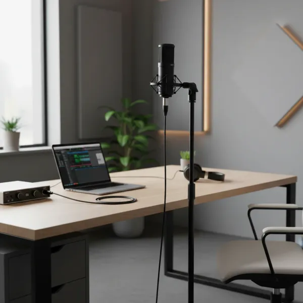 Pince micro support clip BAJEAL avec adaptateur réglable sur pied de microphone en studio moderne