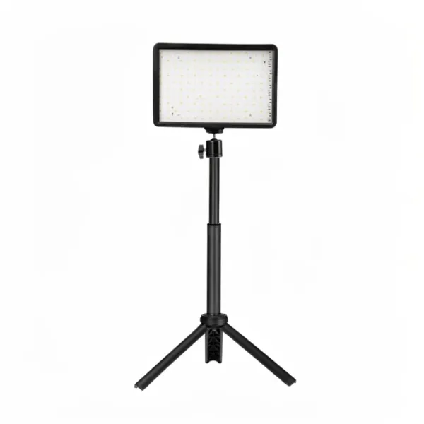 Lampe vidéo LED avec trépied noir et panneau lumineux rectangulaire blanc