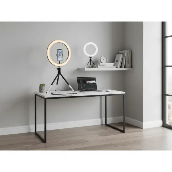 Anneau lumineux LED 20cm avec trépied USB et support téléphone sur bureau moderne
