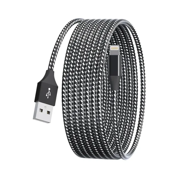 Câble USB-A vers Lightning LAIHONEN de 1 mètre en nylon tressé noir et blanc pour charge rapide 12W
