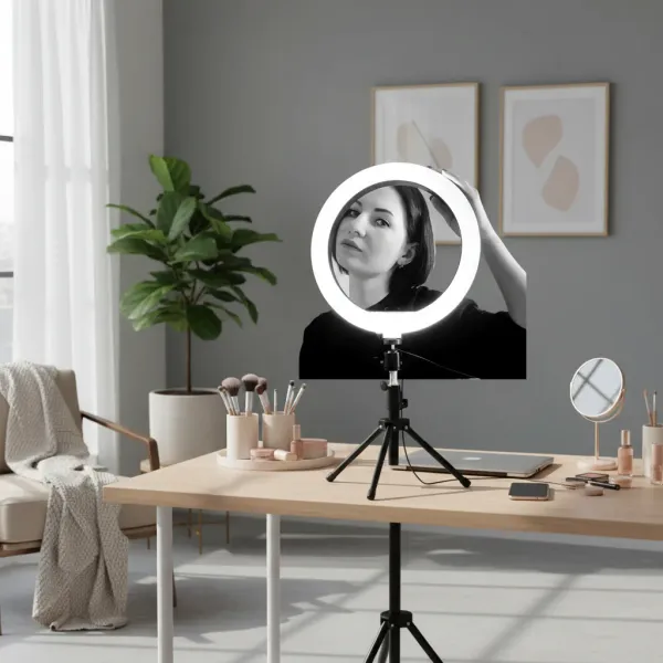 Anneau LED avec support téléphone - Lampe Selfie dimmable USB sur trépied Anneau LED avec support téléphone pour lampe selfie dimmable USB sur trépied