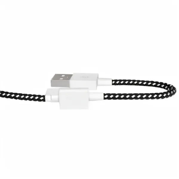 Câble Lightning tressé en nylon noir et blanc avec connecteurs blancs pour iPhone