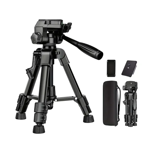 Mini trépied 25inch en aluminium, trépied de table portable noir avec accessoires