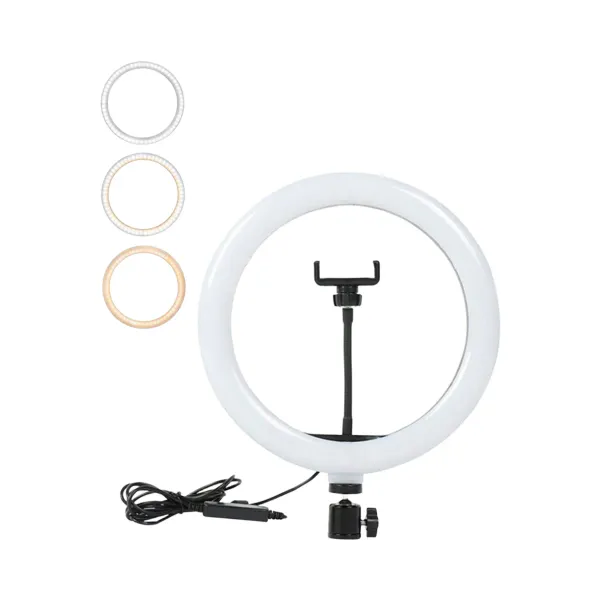Anneau LED Selfie 33cm Bi-color Dimmable - Éclairage ajustable pour photos et vidéos Anneau LED selfie 33cm dimmable bi-color avec support smartphone et câble de connexion