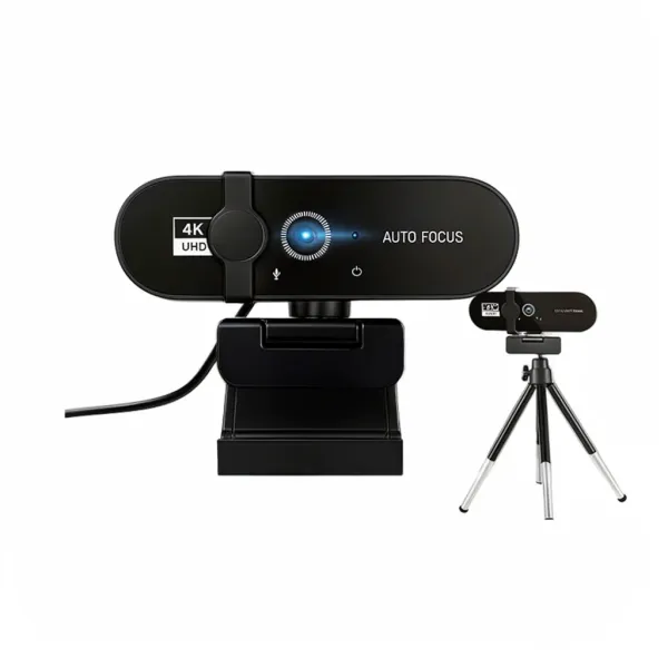 Webcam Lenovo 4K avec autofocus et microphone intégré sur support noir