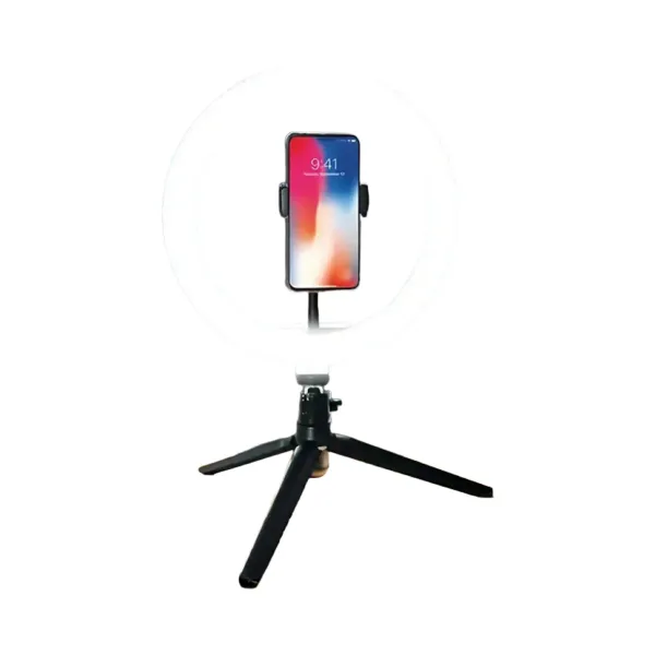 Anneau LED 26cm avec trépied et support téléphone pour selfies et streaming
