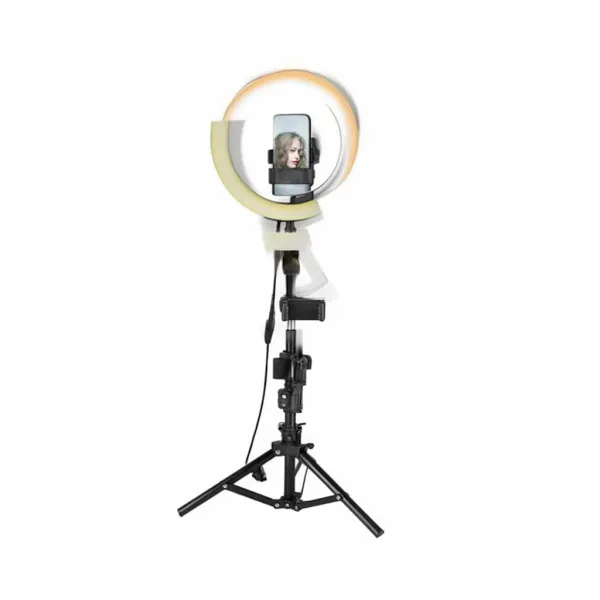 LED Selfie Ring Lamp Mrgabwte avec trépied noir, télécommande et support téléphone