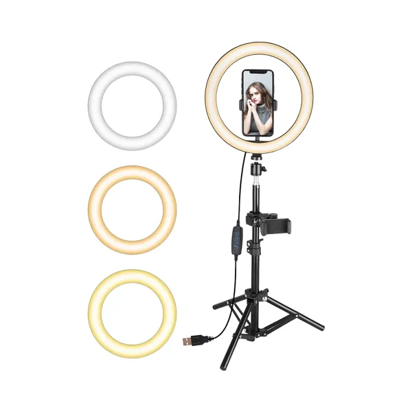 LED selfie ring lamp Mrgabwte avec trépied réglable et télécommande pour smartphone