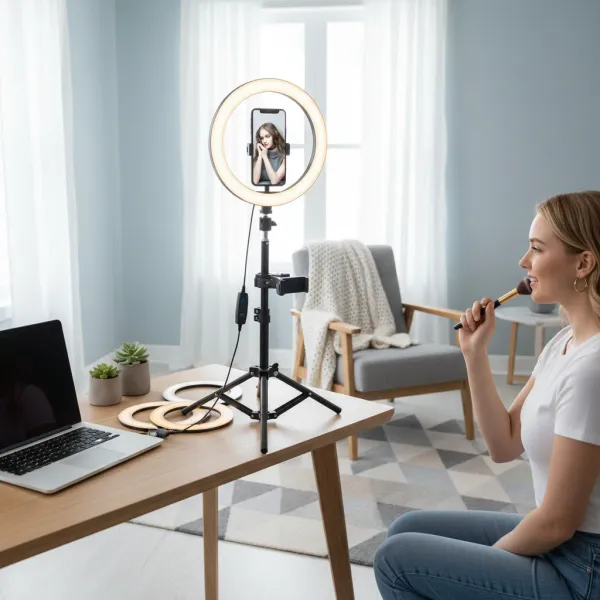 LED Selfie Ring Lamp Mrgabwte avec trépied et télécommande pour maquillage et vidéo